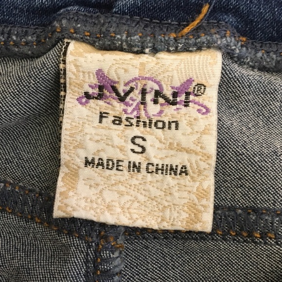 JVINI Pull On Flat Front Blue Denim Ripped Jeans Jegging - Picture 10 of 10